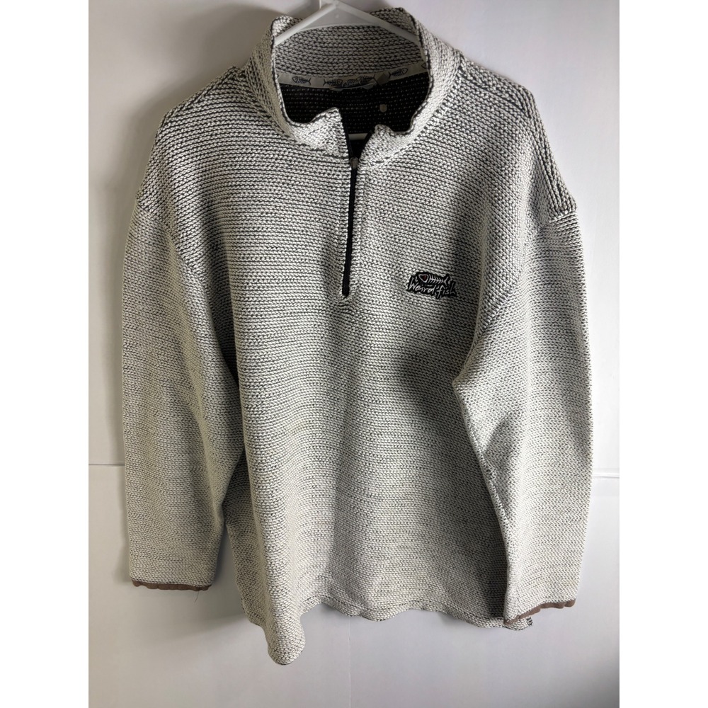 Weird Fish Men XL Macaroni Knit Quarter‎ Zip Pullover Sweater Grey Textured XL